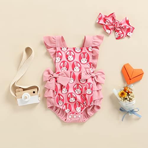 Hoanselay Newborn Baby Girls Uskršnji outfit Bunny bez rukava Robus rubf bodysuit oneshee