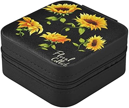 Emelivor Sunflowers Travel Jewelry Case PU kožna prijenosna nakita Travel Nakit Organizator Mala kutija za