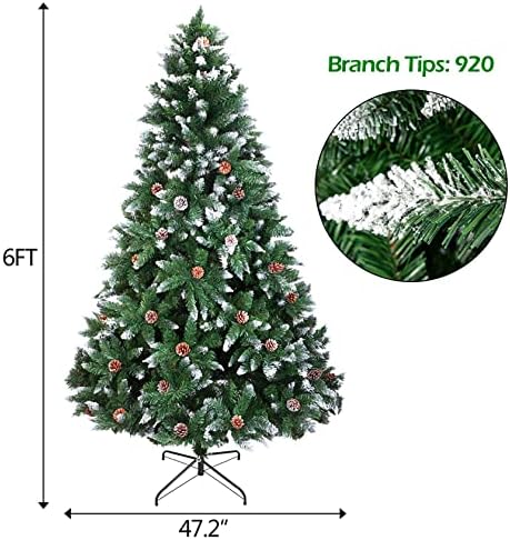 6ft božićno drvce sa 920 grana i metalnom bazom, stablo Xmas sa raspršivanjem bijele boje, X-mas stablo s borovom konusom, jednostavna sklopa