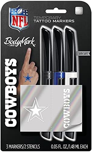 Bic BodyMark, Privremeni Marker tetovaža, NFL serija, Dallas Cowboys, sef za kožu, vrh četke, razne boje, 3-pakovanje sa šablonima