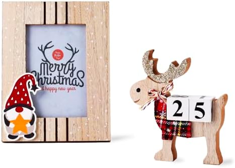 2 pakirajte Božićni okvir za fotografije i dekor odbrojavanja - stalak za sobove sa drvenim blokovima