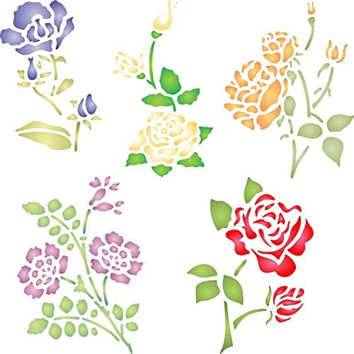 Šablon za set ruža, 4,5 x 4,5 inča - klasični cvijet ruže dizajnira šablone za farbanje šablona…