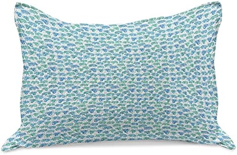 Ambesonne Animal Pleted quilt jastuk, uzorak stila sa ponavljajućim mrljama i životinjama, standardni kraljevski jastuk za jastuk za spavaću sobu, 36 x 20, azurno plavo more plavo