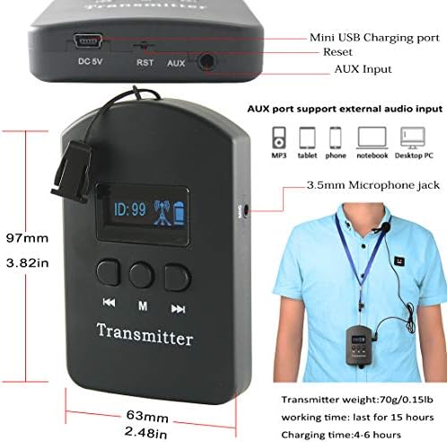EXMAX® ISM 2.4 GHz-2.4835 GHz bežični Audio Turistički vodič sistemski predajnik sa slušalicama Mic Mini prijemnik za uši za prevođenje,hadž,konferencije, vodiči za turneje