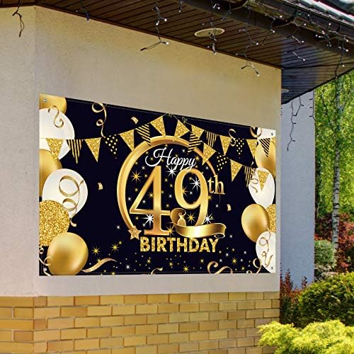 Dekoracija za 49. rođendan, izuzetno velika tkanina Poster sa znakom od crnog zlata za 49. godišnjicu Photo Booth Backdrop pozadinski Baner, potrepštine za 49. rođendan, 72,8 x 43,3 inča