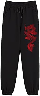 Keevici Ženski zmajevi Ispiši dukseri visokog struka Joggers Yoga vježbanje sportovi crne elastične strugove sa džepovima