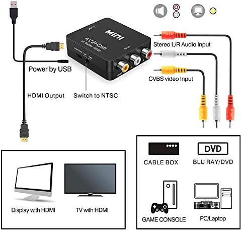 Digitcont Mini RCA Composite CVBS AV do HDMI Video Audio Converter Adapter podržava PAL / NTSC 1080p / 720p sa USB kablom za punjenje