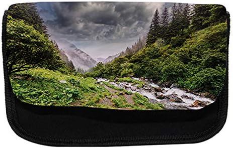 Lunarable pejzažna pernica, fotografija Mountain River, torba za olovku od tkanine sa dvostrukim patentnim zatvaračem, 8,5 x 5,5, zelena smeđa višebojna