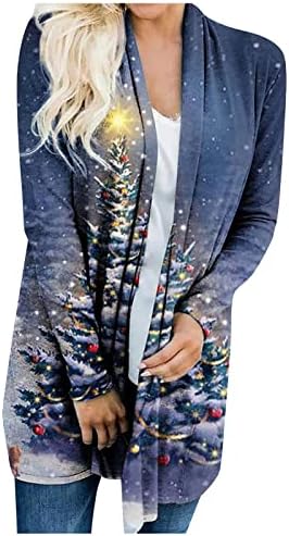 Ružni božićni džemperi za žene 2022 plus veličina casual moda jesen zimski lagani kardigan dugi rukav otvoreni prednji smiješni božićni košulje Grafički praznički poklopac odijelo Sivi XL