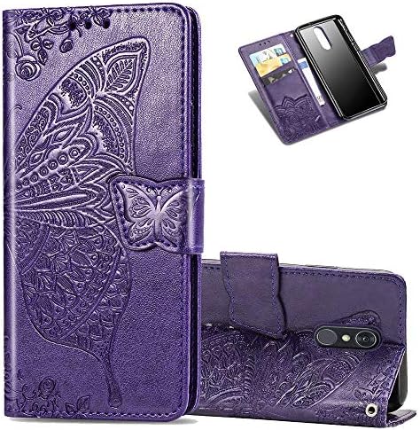 Asdsinfor LG Q7 2018 Case Full Moderan napredne utiskivanje novčanik slučaj kreditne kartice Slot sa postoljem za PU Koža Shockproof Flip Magnetic Case za LG Q7 2018 Butterfly Purple SD