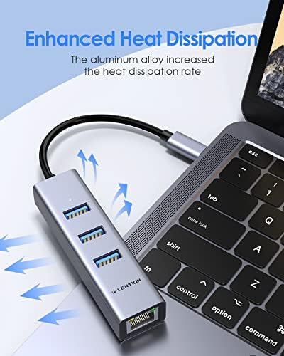LENTION USB C Hub Ethernet Adapter, 3 USB 3.0 porta, RJ45 mrežni konektor za 2023- MacBook Pro, novi Mac Air / iPad Pro, Chromebook, više, certifikat stabilnog drajvera