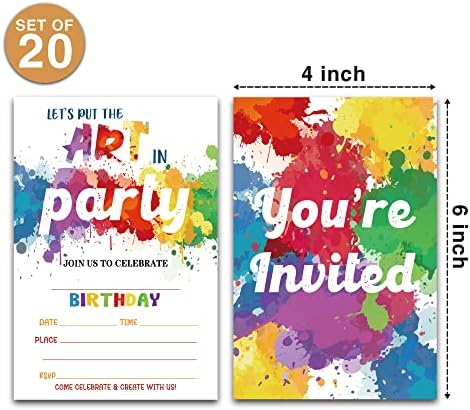 Umjetni rođendan Pozivnice - Paint Splatter Party Pribor - Popunite prazan rođendan Poziv - 20 pozivnica sa
