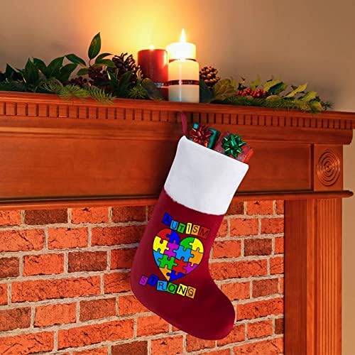 Autizam srčana puzzle autizma svijest Božićne čarape klasični viseći ukrasi bijeli manžetna kešica za bombona