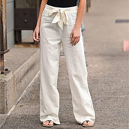 Pamučne posteljine za žene plus veličine, dressy casual široko-noga labavi fit duge pantalone udobne hlače