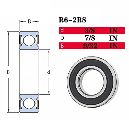 R6-2RS ležajevi, 3/8 x 7/8 x 9/32 inča s kugličnim ležajem R6-RS dvostruka guma zaptivena oklopljena ležaja 3/8in, od 7/8in, debljina kugličnog ležaja dubokog utora za 3D štampač, skuters Ležaj 10pcs