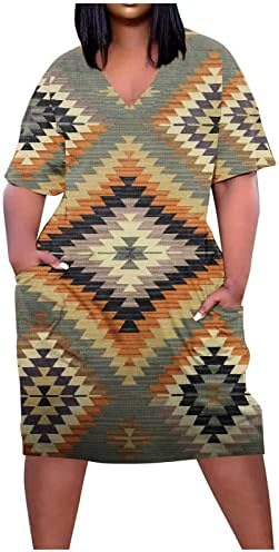 Ženska ljetna haljina V izrez Western Aztec Etnička turska haljina plus veličina casual haljina s kratkim rukavima Vintage Midi haljine