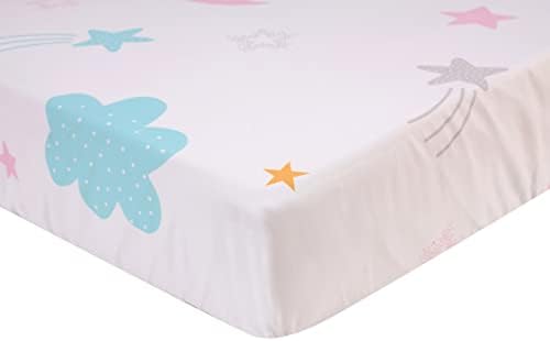 Opremljen lim krevetić za bebe, 1 pc mjesec zvjezdani oblak Baby Girl Crib opremljeni lim bijeli ružičasta