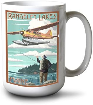Rangeley jezera, Maine, plutajući avion i ribar
