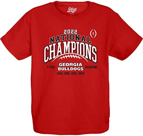 Plava 84 Unisex Kid's NCAA zvanično licencirana majica Georgia Bulldogs National Champs 2022-2023 vezice