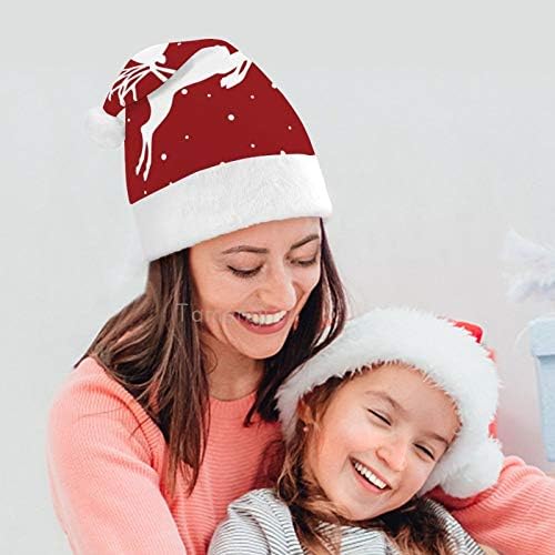 Božić Santa šešir, Jumping White Moose Snowday Božić Holiday šešir za odrasle, Unisex Comfort Božić kape za Novu godinu svečani kostim Holiday Party Event