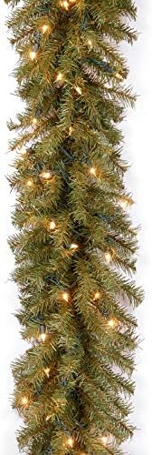 Nacionalna stabla Prethodno umjetno stablo - 4 ft, crno / zlato i prije osvijetljenog umjetnog božićnog vijenca, zelena, nivo drvo, bijela svjetla, utikač, božićna kolekcija, 9 stopa