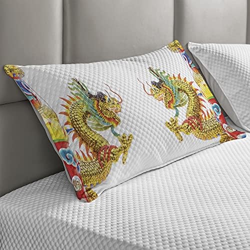 Ambesonne Dragon Quilted jastuk, kineski stil zmajeva Power Oriental Culture Tema, Standardna prikrivanje tajne za kuhanje za spavaću sobu, 30 x 20, višebojni