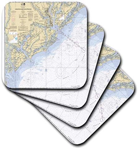 3drose Print of Charleston Harbor Nautička karta - Meki podmetači, Set od 4 komada