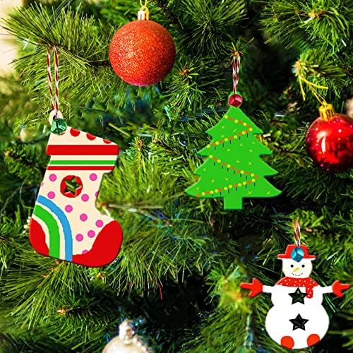 Sennuo 100pcs Drveni božićni ukrasi nedovršene predrelirane prazne kriške drveta, božićne zateme za djecu