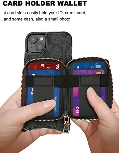 Xgmky Luxury Wallet Case kompatibilna sa kožnom futrolom za iPhone 14 sa naramenicom za žene metalna zaštitna futrola na natpisnoj pločici kompatibilna sa iPhoneom 14 6.1 Crna