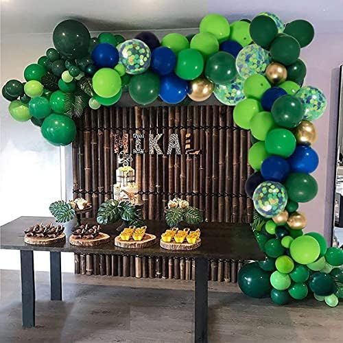 Jungle Safari Balloon Garland Arch Kit, zeleni zlatni Blue Confetti Baloni za rođendan divljih dječaka BABY tuš za tuširanje ukrasi za zabavu 108pcs