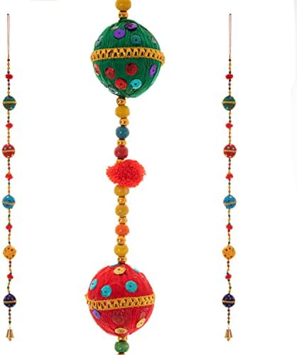 Set kreiranja od 2 žice Multicolor Boll Viseći vijenca sa bell Indian vratima Viseća ukrasa