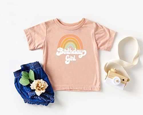 Retro Rainbow Rođendan Djevojka Šarene majice za djecu za bebe i djecu za dijete Rođendan