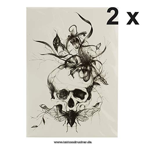 2 x crna lubanja XL tetovaža - moljačke biljke - tijelo privremene tetovaže - HB241