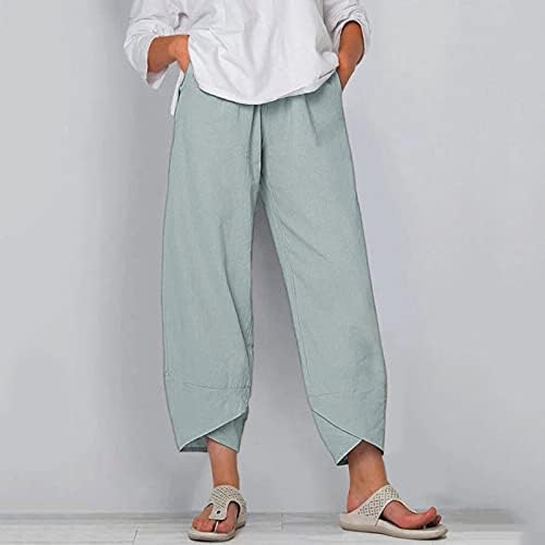 Ženske pamučne paketne pantalone elastične struk ljetne hlače na širokim nogama opušteno fit casual tweat pselder