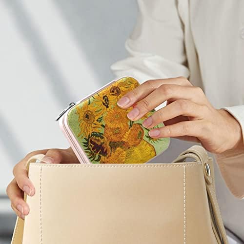 Alaza Sunflower Print Van Gogh Mali nakit za žene Djevojke Muškarci Travel Nakit Case PU organizator, ružičasta ivica
