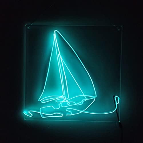 Jedrilica Veliki talasi morski neonski znak, ručno rađeni el žičani Neonski svjetlosni znak, zidna umjetnost za uređenje doma, ledeno plava