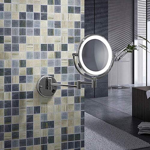 NOVOCE 8 inča LED osvijetljeno zidno ogledalo za šminkanje dvostrano sa uvećanjem od 10x, okretno toaletno ogledalo za kupatilo kozmetičko produžetak ogledalo hromirano