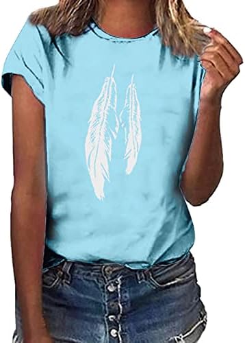 Ljetni vrhovi za žene, ženske kratkih rukava majica djevojke izlaze na vrhu prste za perje, ležerne majice na vrhu Dressing bluze