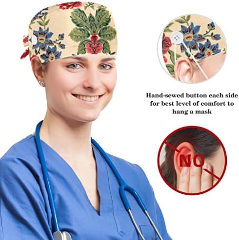 Podesiva radna kapa sa tipkom, cvjetna cvijeća kirurška kapa duksera, vezati kape sa lukom kosom