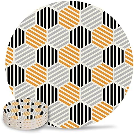 TBIIEXFL Art Hexagon Stripes podmetači keramički Set okrugli upijajući podmetač za piće Kafa Čaj podmetači