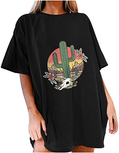 Majice za rame za žene za žene labav grafički kratki rukav zapadnu kaktusu, ležerne ljetne vrhove