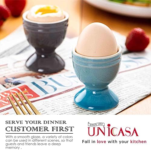 Unicasa keramičke šolje za jaja, porcelanski šareni set čaša za jaja od 6, držač Postolja za meka kuvana jaja ,mikrotalasna i amp; može se prati u mašini za sudove