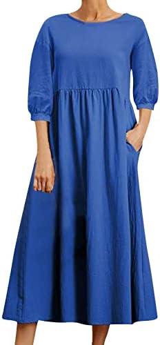 Haljina za žene 2023 Ležerne kože od punog pamuka i posteljine dugih rukava sa džepom Labava haljina Maxi Fuchsia haljina