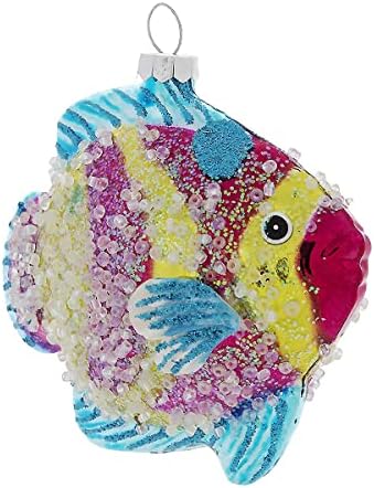 Tropske ribe Božić Ornament, okean Nautički dekor, Primorski Angelfish staklo visi dekoracije Drvo Božić