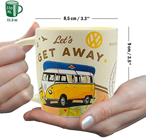 Nostalgično-Art Retro šolja za kafu, Volkswagen Bulli - bježimo-VW ideja za poklon za autobus, keramička šolja, smiješni vintage dizajn sa izrekom, 11.2 oz