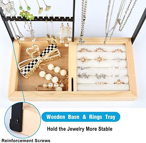 Šansis Organizator nakita stalak za ogrlice, 4-slojni držač za minđuše sa tacnom, držač za nakit za prstenje