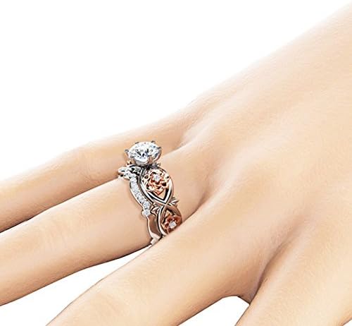 Vjenčana ruža cvjetna ženska zlatna prstena bijela i podneseni angažman set srebrni prstenovi Thump prsten