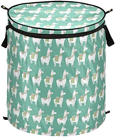 Zelena Lama Alpaca Pop up korpa za veš sa poklopcem sklopiva korpa za odlaganje sklopiva torba