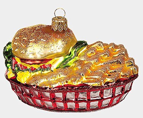 Korpa Burger i pomfrit hrane poljski Duvano staklo Božić ukras ukras