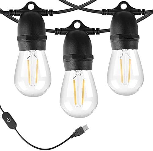 BRIMAX Vanjska žičana svjetla 24.6 Ft USB napajana, vodootporna LED žičana svjetla za kampiranje & amp; šatori dodaju topli ambijent vašem kampu lagana & amp; dovoljno svijetla za kuvanje S14 sijalica otpornih na lomljenje